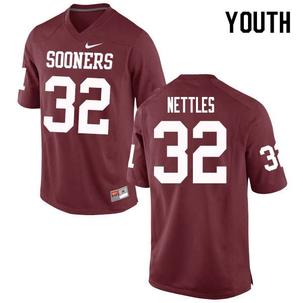 Youth #32 Caleb Nettles Oklahoma Sooners College Football Jerseys Sale-Crimson